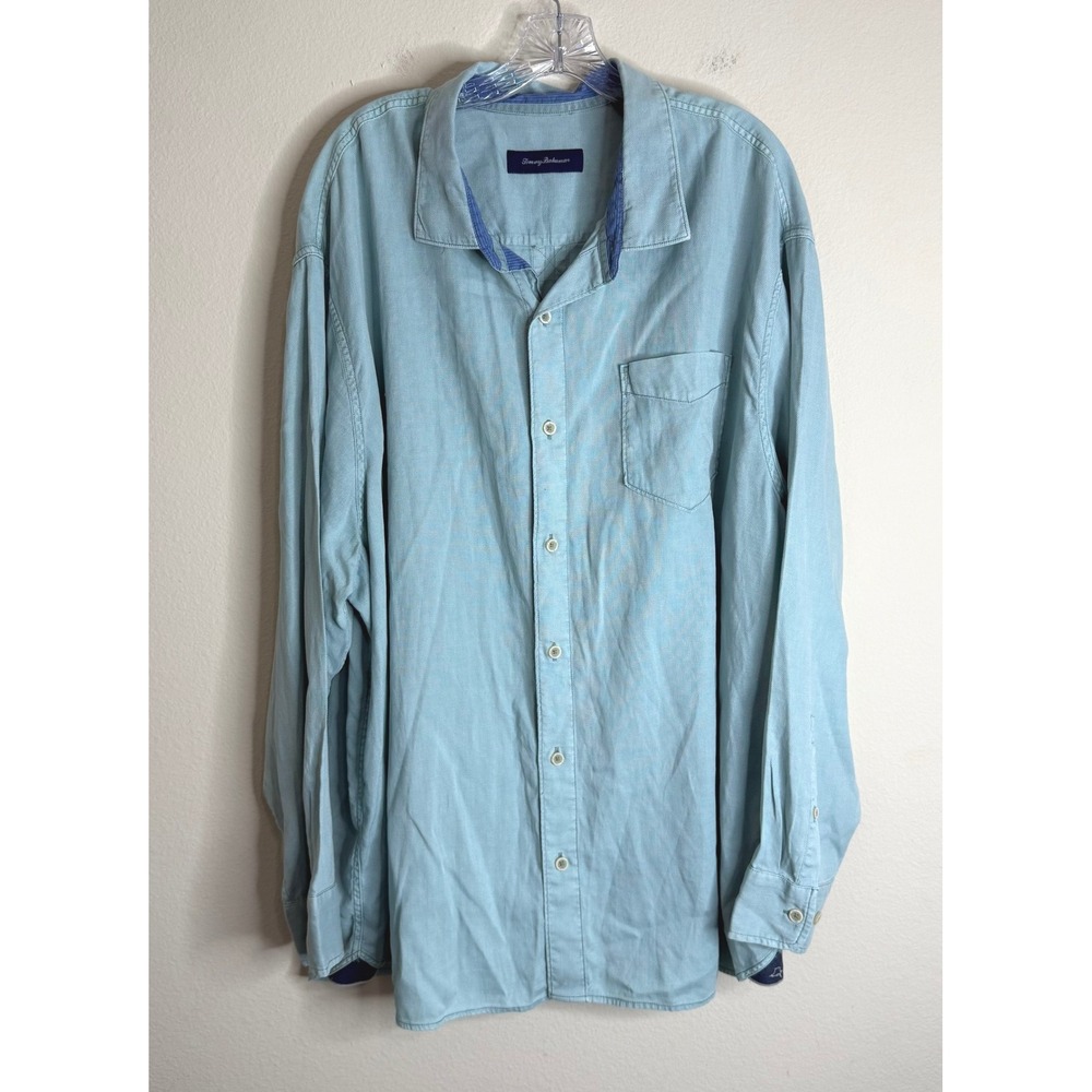 Tommy Bahama Button Down Mens 3XB Light Blue Long Sleeve Tencel Cotton Shirt